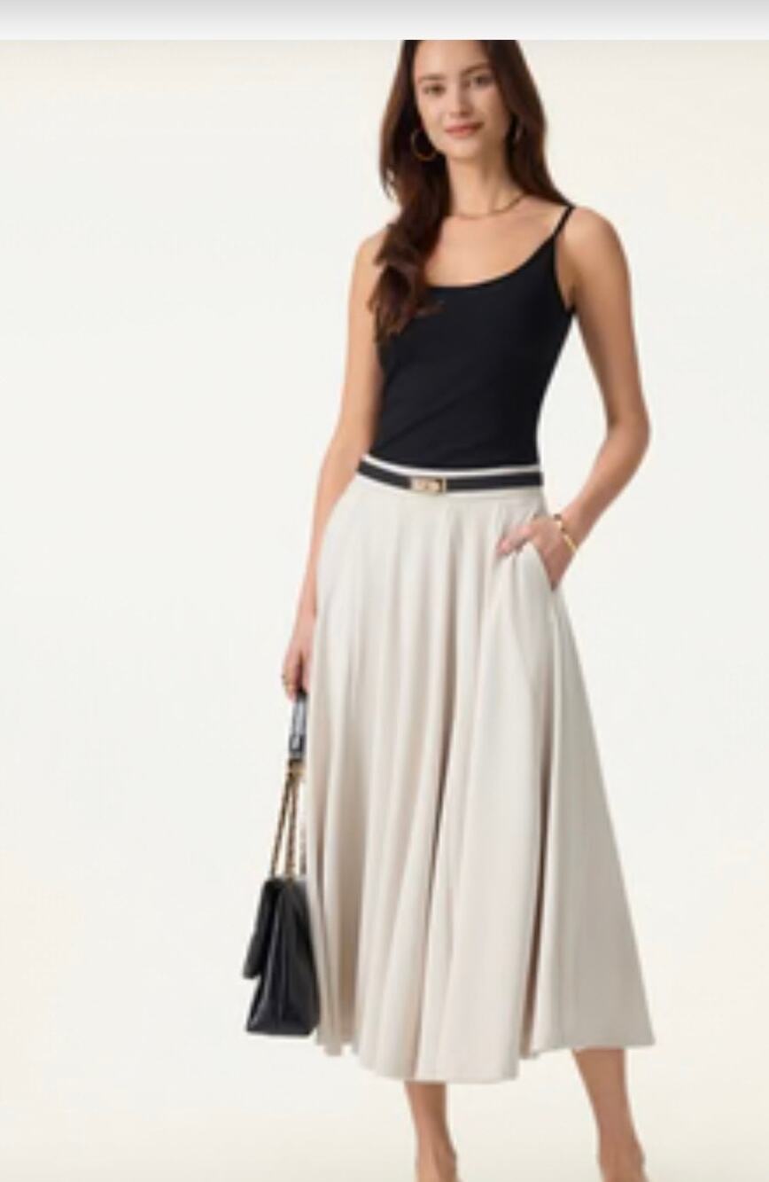 Brand New OGL Move Lyocell Blend Volume Skirt Pockets Fog Beige Midi Size S